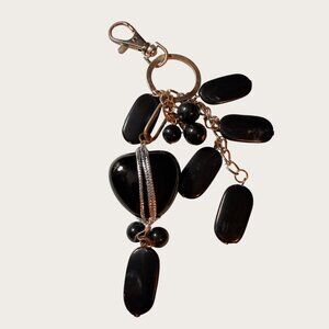 Black Heart and Beads Keychain Keyring Bag Clip Lobster Clasp And Chain Accent